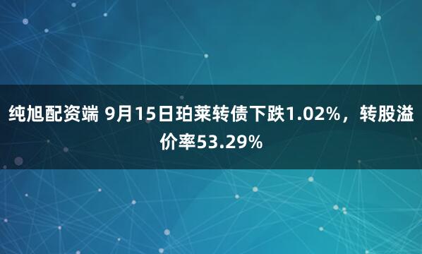 纯旭配资端 9月15日珀莱转债下跌1.02%，转股溢价率53.29%